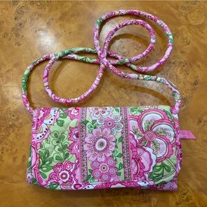 Floral Quilted Crossbody Phone Bag in Pink & Green